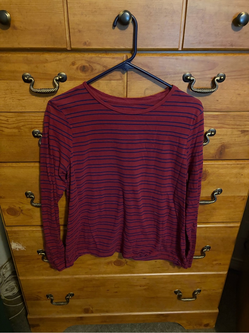 dip Burgundy and Navy Long Sleeve Striped Tee